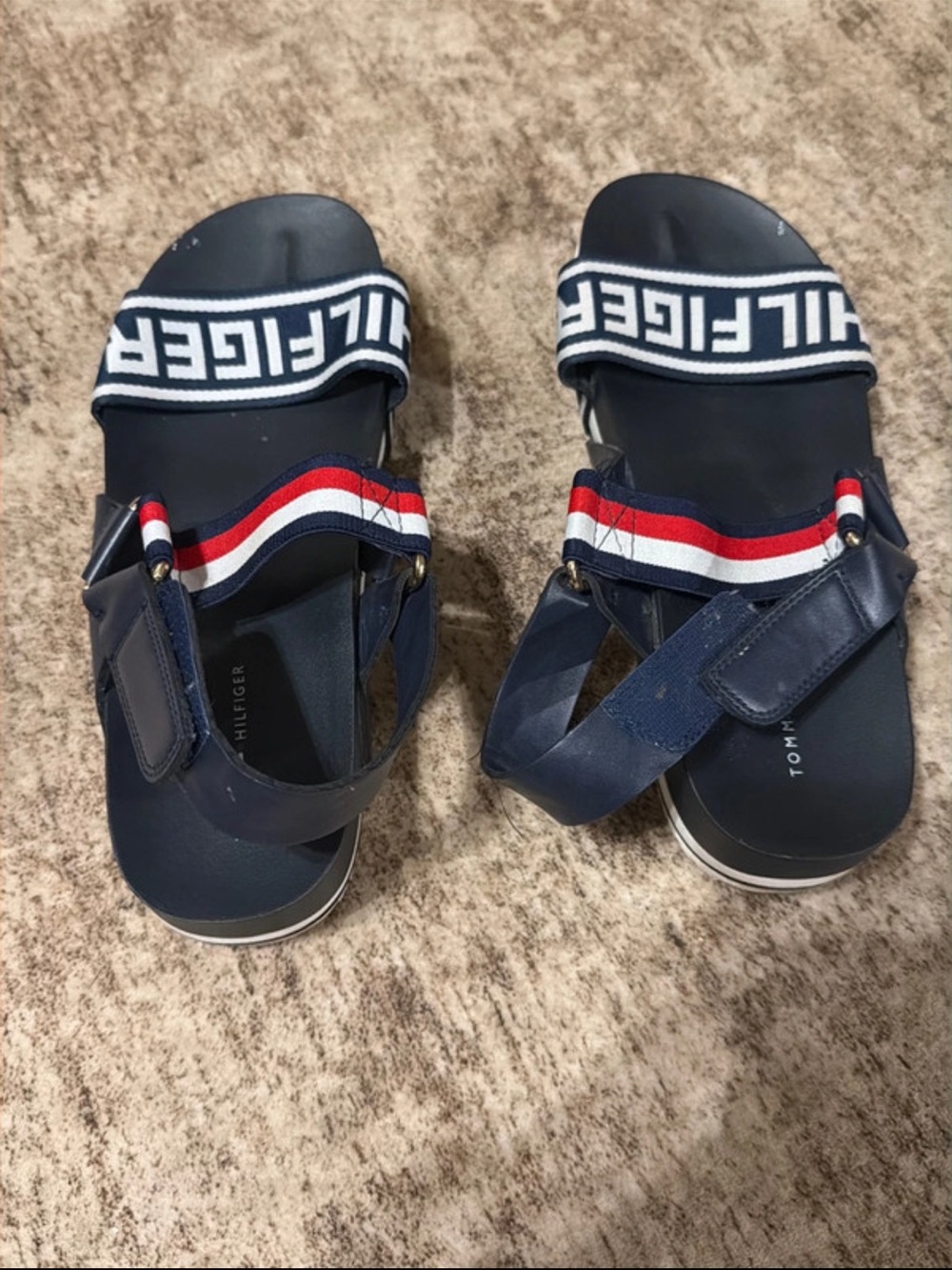 Tommy Hilfiger Navy Sandals with Red & White Stripe Accent